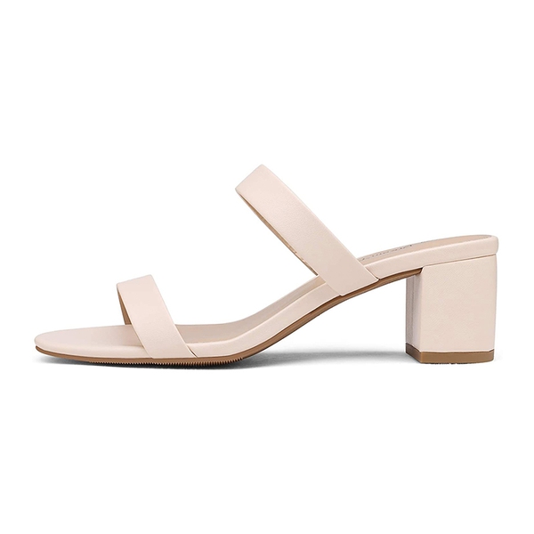 Two Strap Chunky Heel Sandals - APRICONT PU - 2